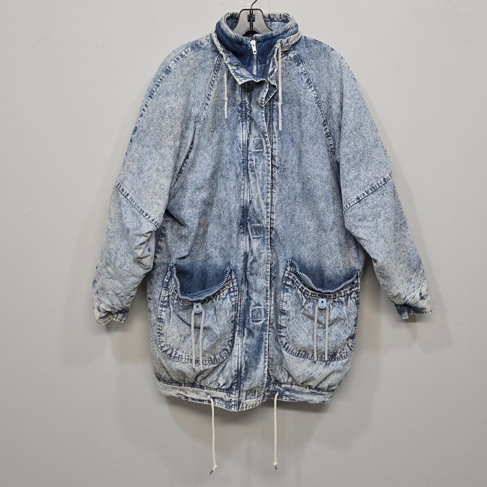 Vintage East West Denim Parka Jacket Medium Acid Wash Baggy Oversized 80s Grunge